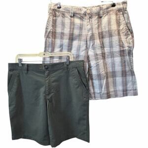 Men's Shorts Lot 2 Pairs GH Bass Paradise Collection 34 Brown Blue Plaid Green